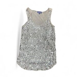 Vivienne Tam Silver Sequin Scoop Tank